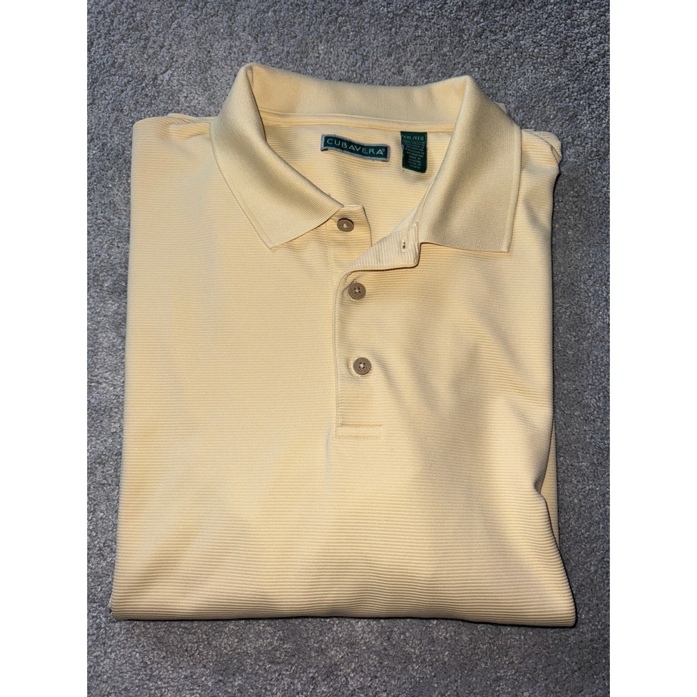 CUBAVERA Mens Yellow‎ Collared Ribbed Short Sleeve Polo Shirt XXL Golf Travel